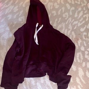 Burgundy crop top hoodie size L H&M